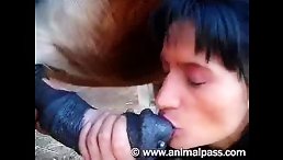 Witness the Unbelievable: Bitch Slut Deepthroats Horse Cum